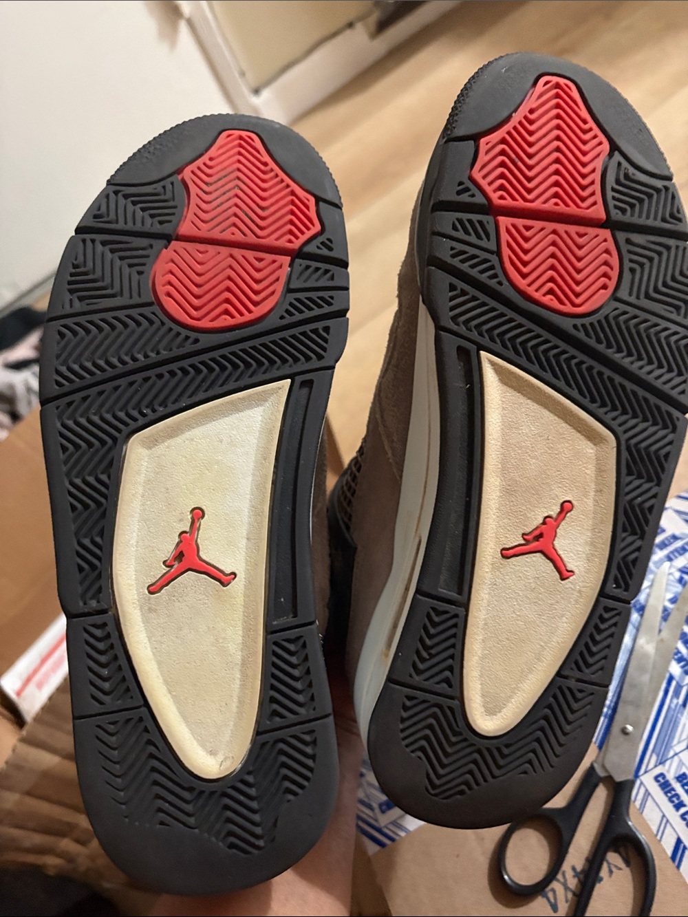 Jordan Men’s Suede Sneakers in Taupe Haze with Black and Red Accents - Picture 7 of 11